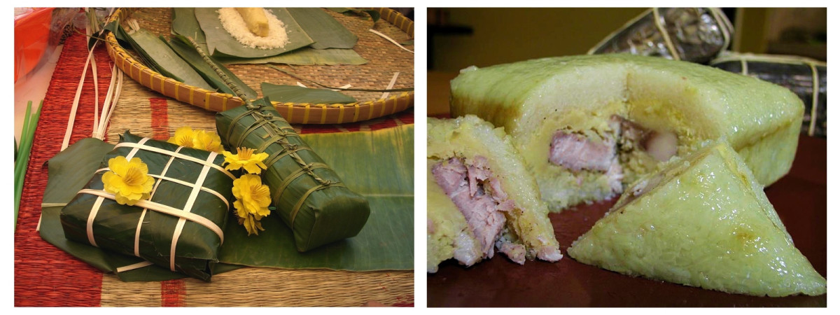 Bánh chưng („бан чънг“, в квадратна форма) или bánh tét („бан тет“, в продълговата) – солен оризов кейк с плънка от свинско месо и соева паста, увит и сварен в бананови листа
