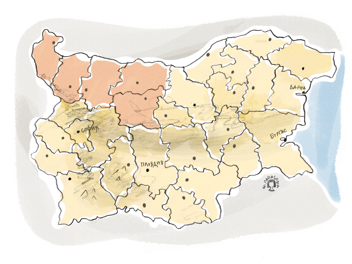 Северозападна България е онази част от България, която е оцветена в оранжево на картата. Точно там ще вали в петък.