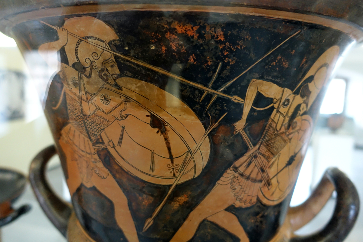 Бойна сцена от Троянската война на ваза от 5. в. пр.Хр. Снимка: Wikimedia Commons