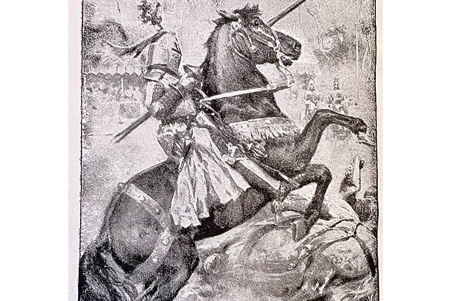 Илюстрация от книгата. Тук рицарят Айвънхоу побеждава тамплиера Брайън де Боа-Гилбер